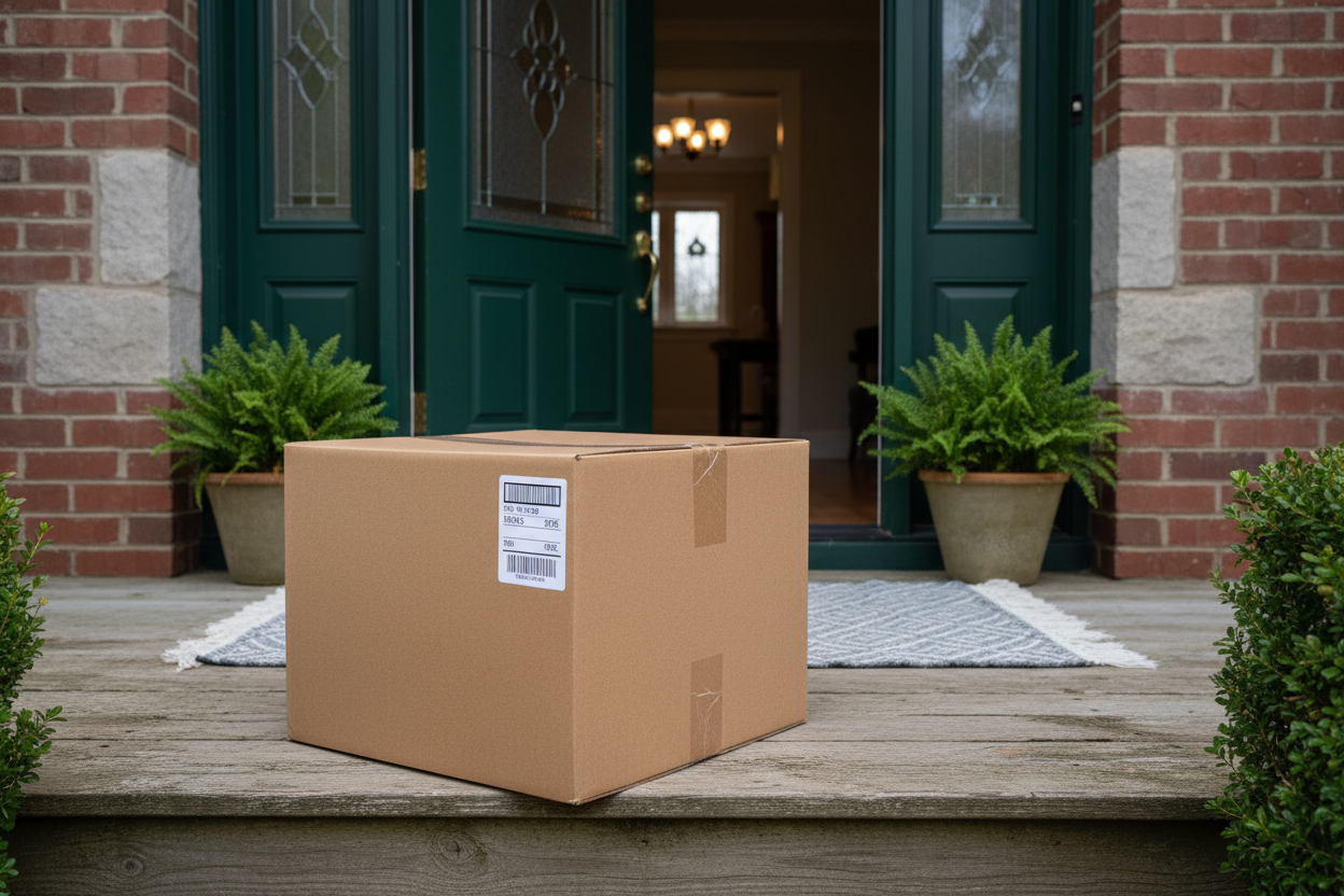 Cardboard package/box on doorstep
